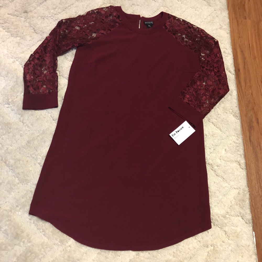 Enfocus studio dark red lace dress NWT